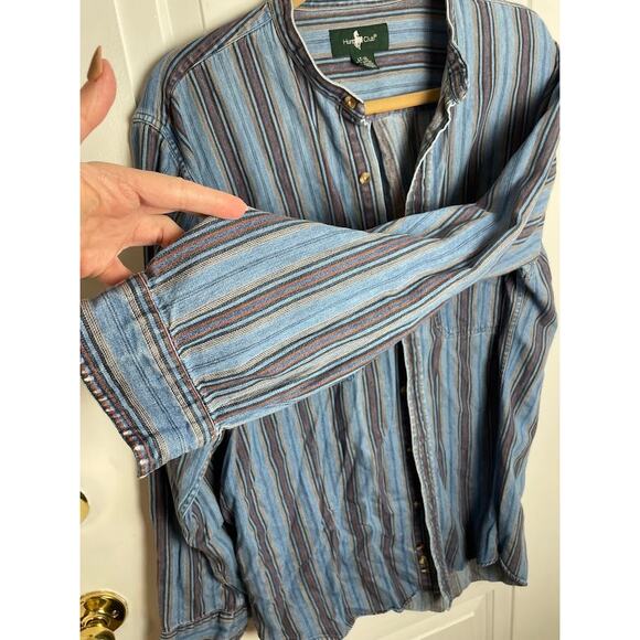 Vintage Hunt Club Vertical Stripe Button‑Down Size Large Western Denim Shirt - Picture 4 of 10